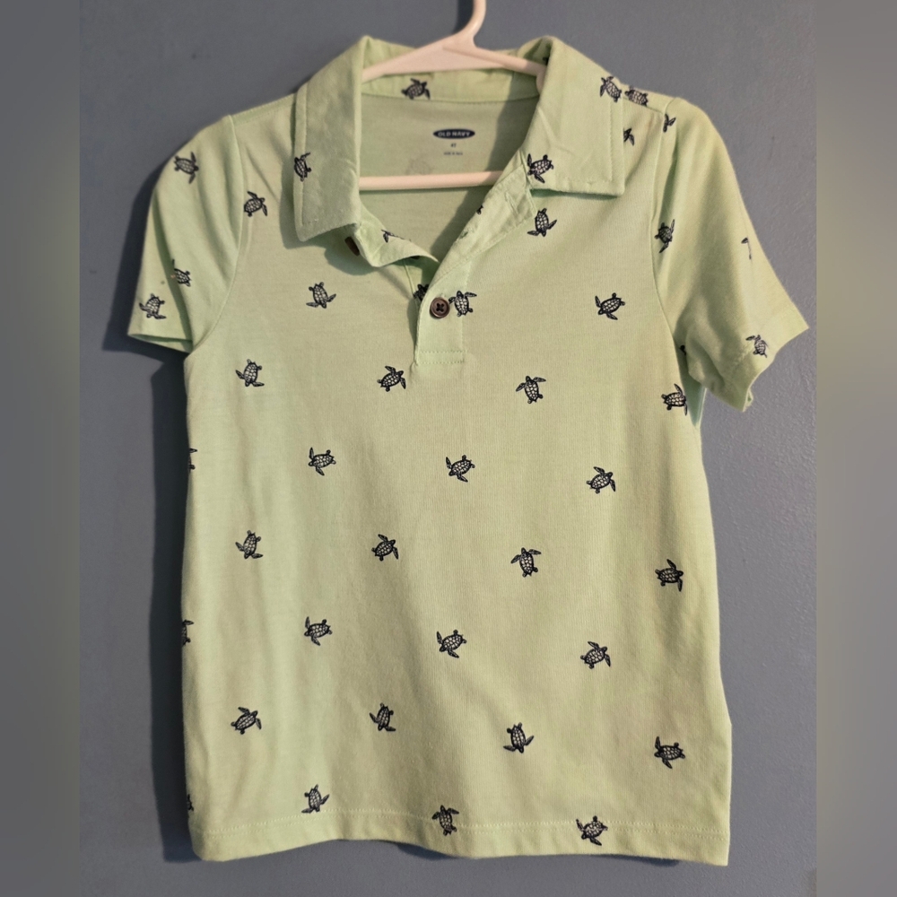 4T Turtle Light Lime Green Polo Shirt Old Navy